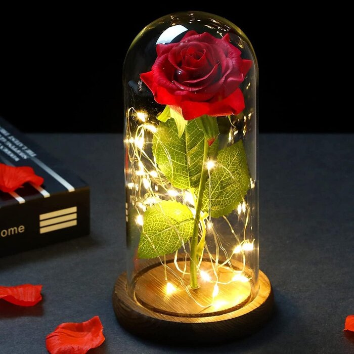 Rose Éternelle Rouge sous Dôme LED - Charme Intemporel | Jusqu'à 35% de Réduction