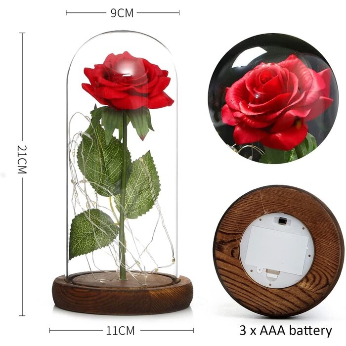 Rose Éternelle Rouge sous Dôme LED - Charme Intemporel | Jusqu'à 35% de Réduction