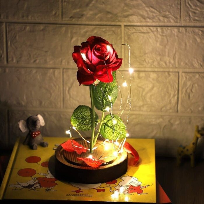 Rose Éternelle Rouge sous Dôme LED - Charme Intemporel | Jusqu'à 35% de Réduction