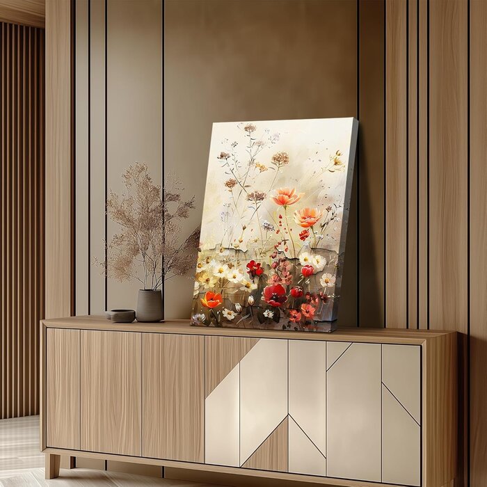 Ensemble 3 Toiles Murales Modernes - Fleurs Rouges - Jusqu'à 35% de réduction !