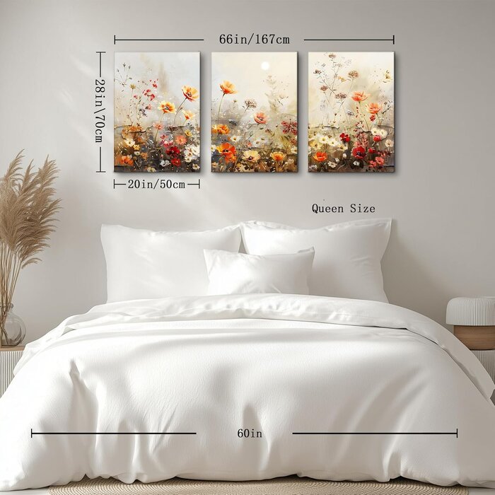 Ensemble 3 Toiles Murales Modernes - Fleurs Rouges - Jusqu'à 35% de réduction !