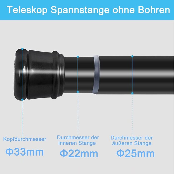 Tringle télescopique sans perçage, blanche 190-360cm, Ø32mm - Jusqu'à 35% de réduction