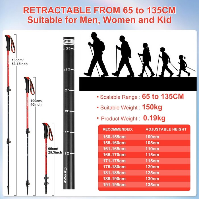 Bâton de Trekking Carbone Léger & Pliable Ajustable | Jusqu'à -35%