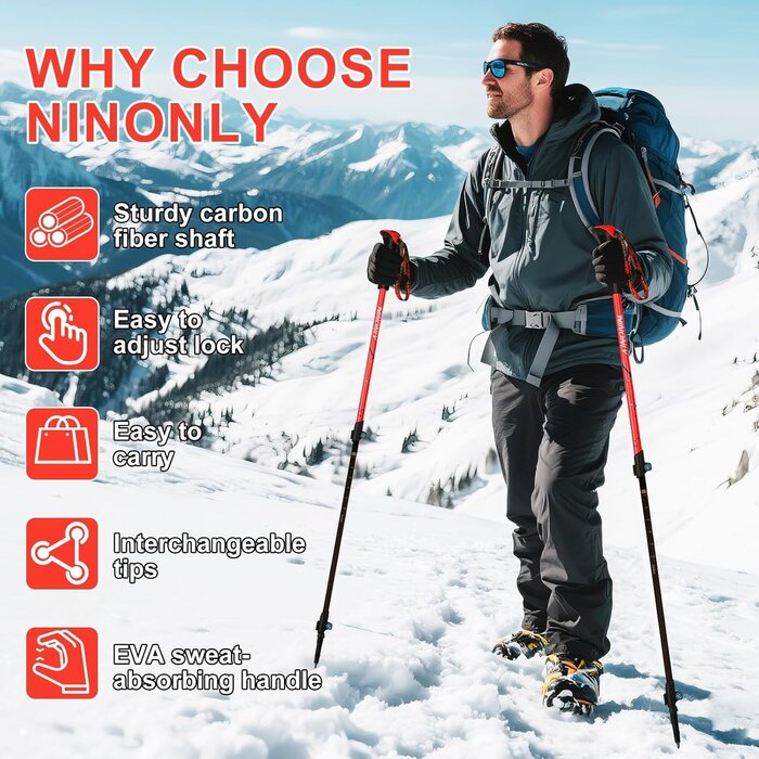 Bâton de Trekking Carbone Léger & Pliable Ajustable | Jusqu'à -35%