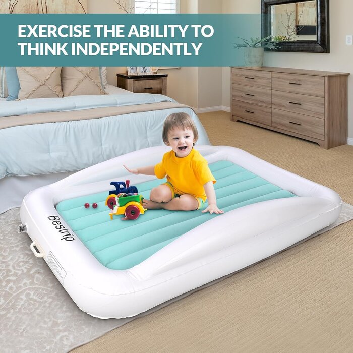 Lit de voyage gonflable enfant turquoise avec pompe intégrée - Jusqu'à -35%