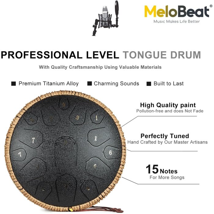 Tambour à langue en acier 35cm 15 notes Noir - Jusqu'à 35% de réduction