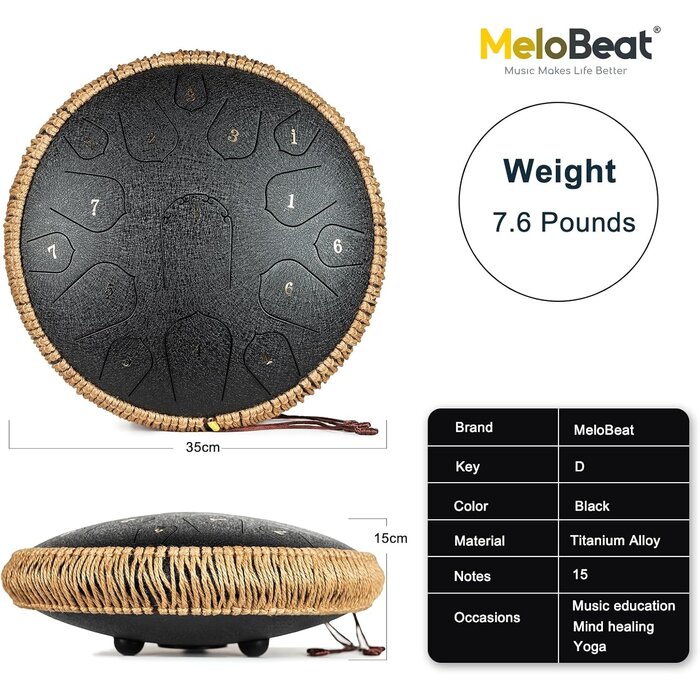Tambour à langue en acier 35cm 15 notes Noir - Jusqu'à 35% de réduction
