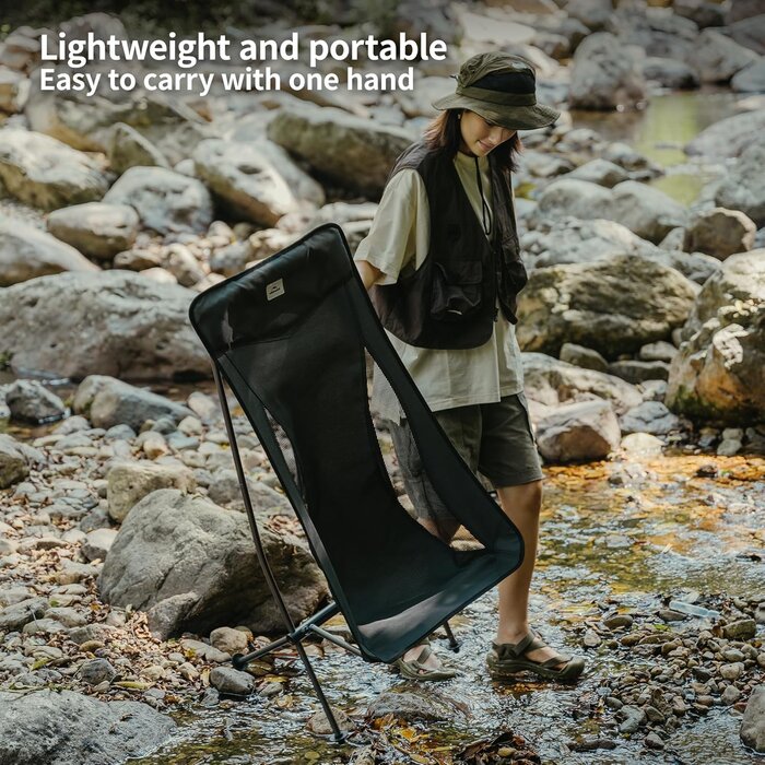Chaise de camping pliante ultralégère et portable noire - Jusqu'à -35% !