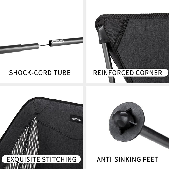 Chaise de camping pliante ultralégère et portable noire - Jusqu'à -35% !