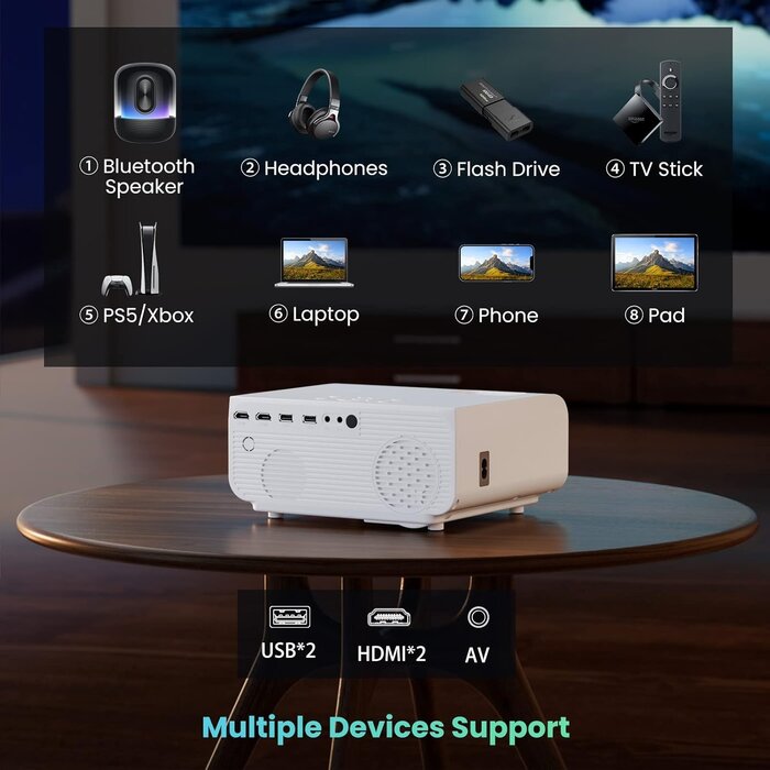 Projecteur Full HD 1080p (4K) WiFi Bluetooth | Écran 300'' | Jusqu'à -35%