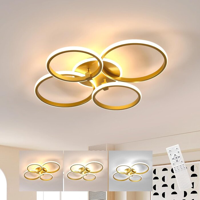 Plafonnier LED Dimmable Doré Cercles Pivotants - Jusqu'à 35% de réduction !