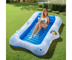Chaise longue gonflable piscine & bar à glace, motif feuille bleue, jusqu'à 35% de réduction