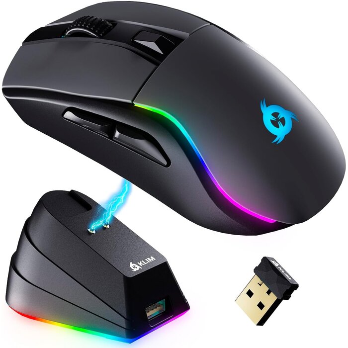 Souris de Jeu Sans Fil Noire avec Station de Charge - Jusqu'à 35% de Réduction
