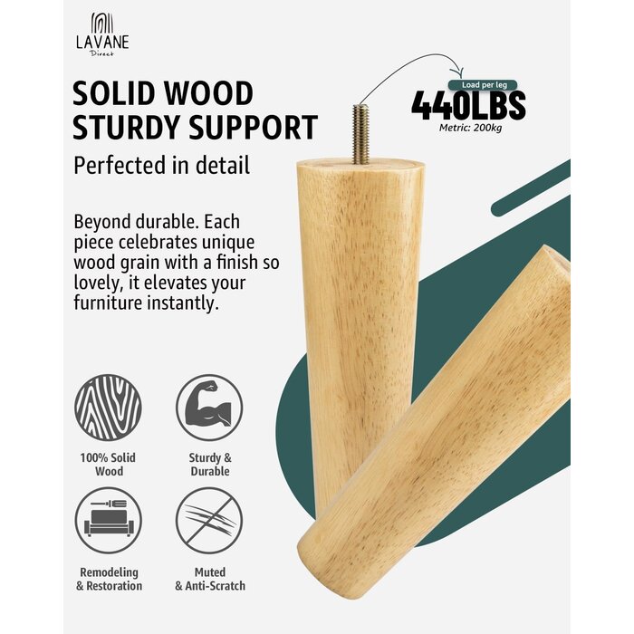 Pieds de Meuble Coniques Bois Massif Noyer 15cm (x4) - Jusqu'à -35% Outlet