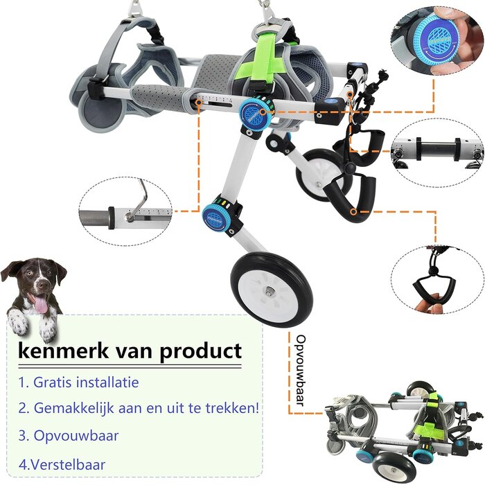 Fauteuil roulant réglable pour petits chiens paralysés, XS - Jusqu'à 35% !