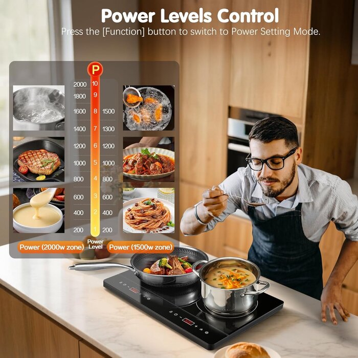 Table induction double 3500W, tact. & timer - Jusqu'à 35% de réduc.!