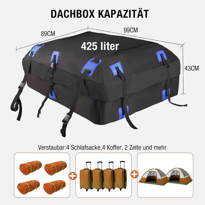 Sac de toit voiture 425L universel PVC étanche et pliable - Jusqu'à -35%