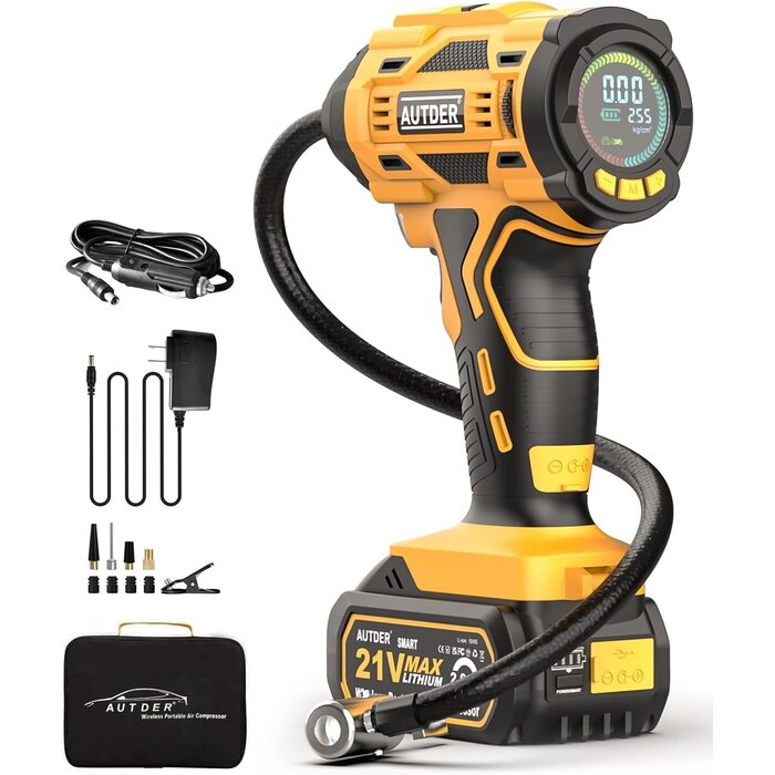 Compresseur d'air portable sans fil 180 PSI, pompe à pneu, jaune - Jusqu'à -35%