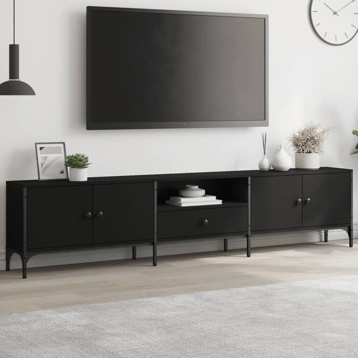 Meuble TV noir 200 cm avec tiroir - Jusqu'à 35% de réduction