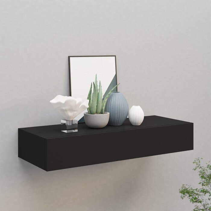 Étagère murale avec tiroir 60x23,5x10 cm - Noir - Jusqu'à -35%
