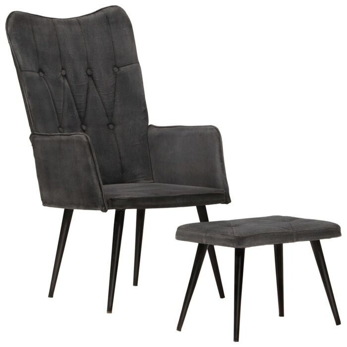 Fauteuil vintage avec repose-pieds - Toile noire - Jusqu'à -35%