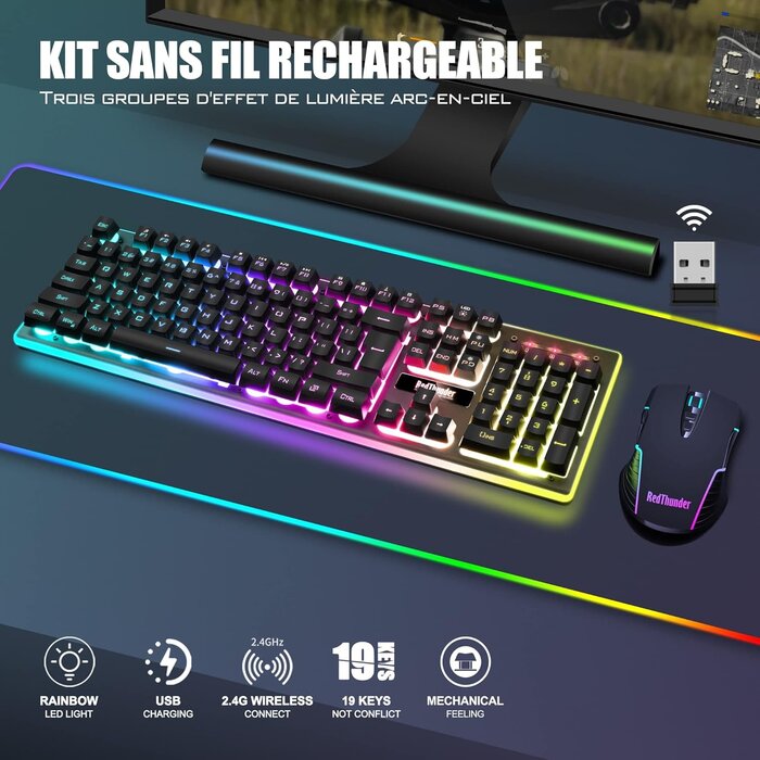 Pack Clavier et Souris Gaming Sans Fil AZERTY - Jusqu'à -35% de remise