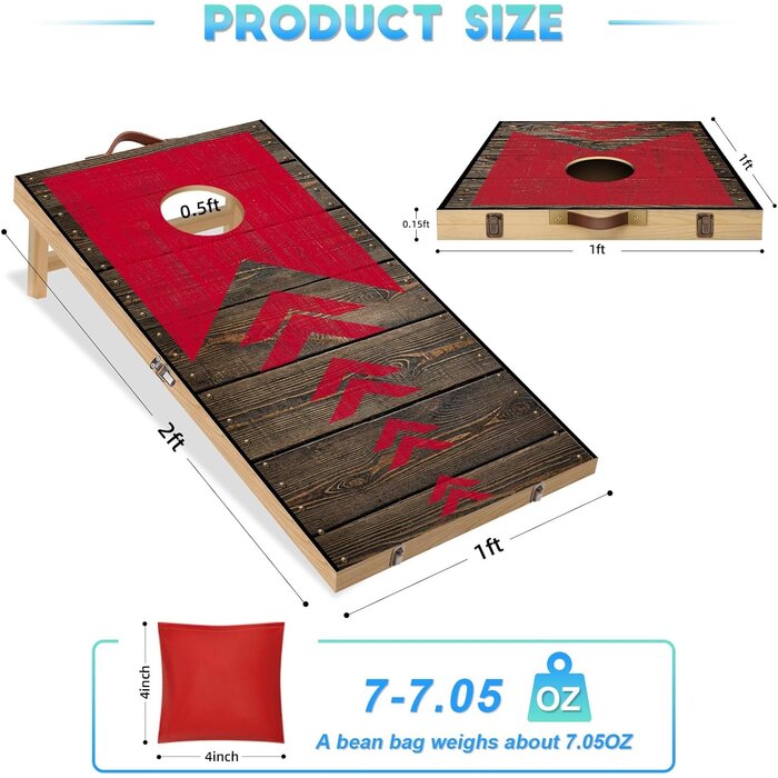 Jeu de Cornhole 60x30cm - Set complet avec 8 sacs - Jusqu'à -35%
