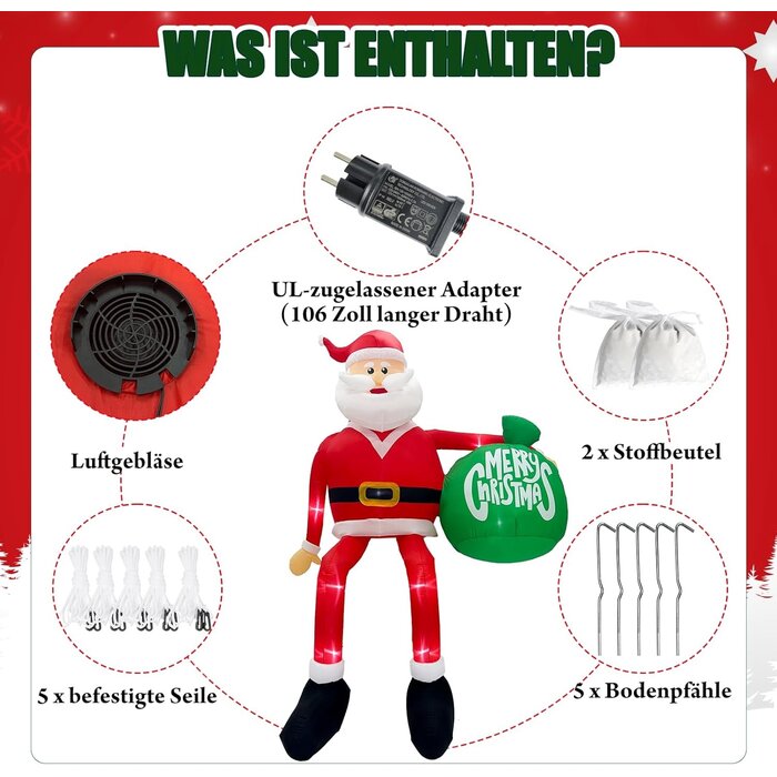 Père Noël gonflable géant 4,5m - Décoration de Noël - Jusqu'à 35% de remise
