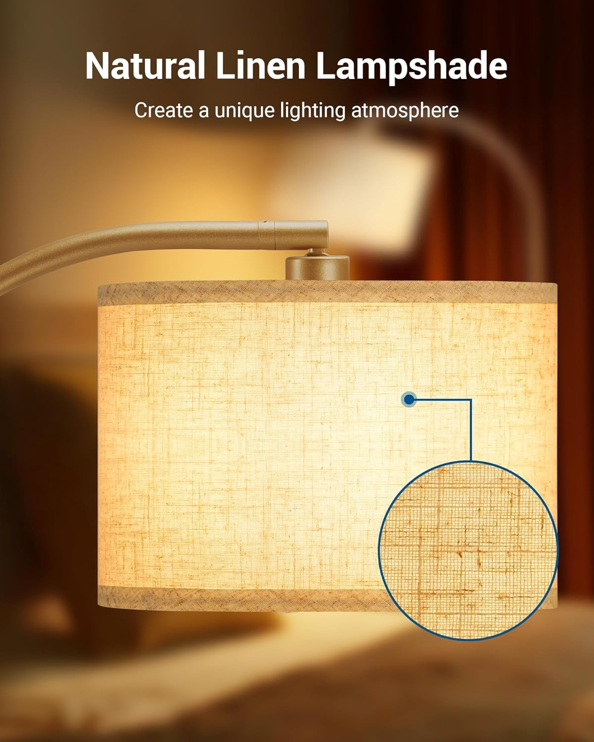 Lampadaire arc design doré et lin beige - Jusqu'à -35% sur nos modèles