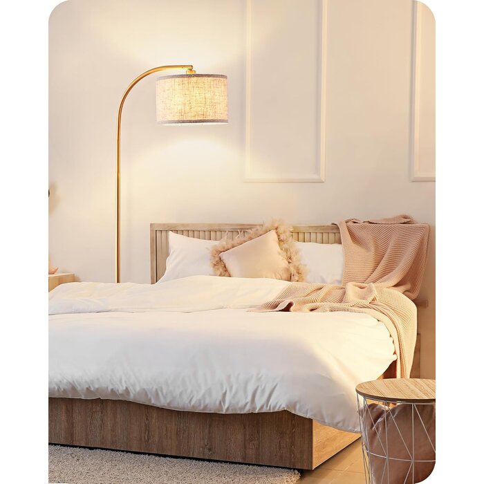 Lampadaire arc design doré et lin beige - Jusqu'à -35% sur nos modèles