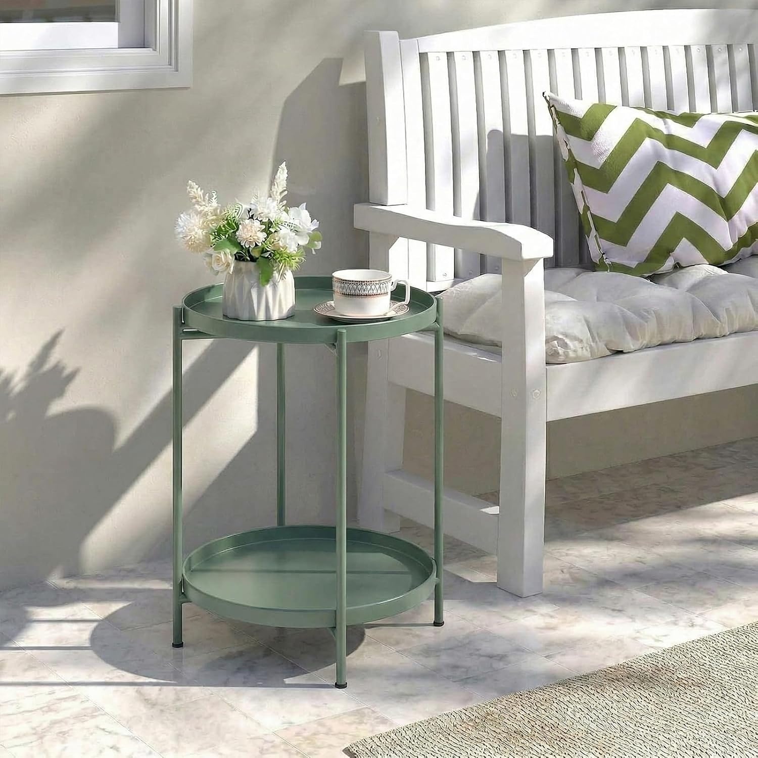 Table d'appoint ronde 2 niveaux vert gazon - Jusqu'à -35% de remise