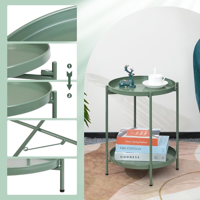 Table d'appoint ronde 2 niveaux vert gazon - Jusqu'à -35% de remise
