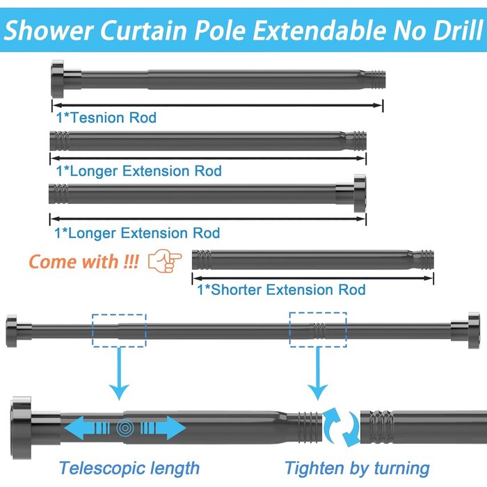 Barre de rideau de douche extensible 73-145 cm - Jusqu'à -35%