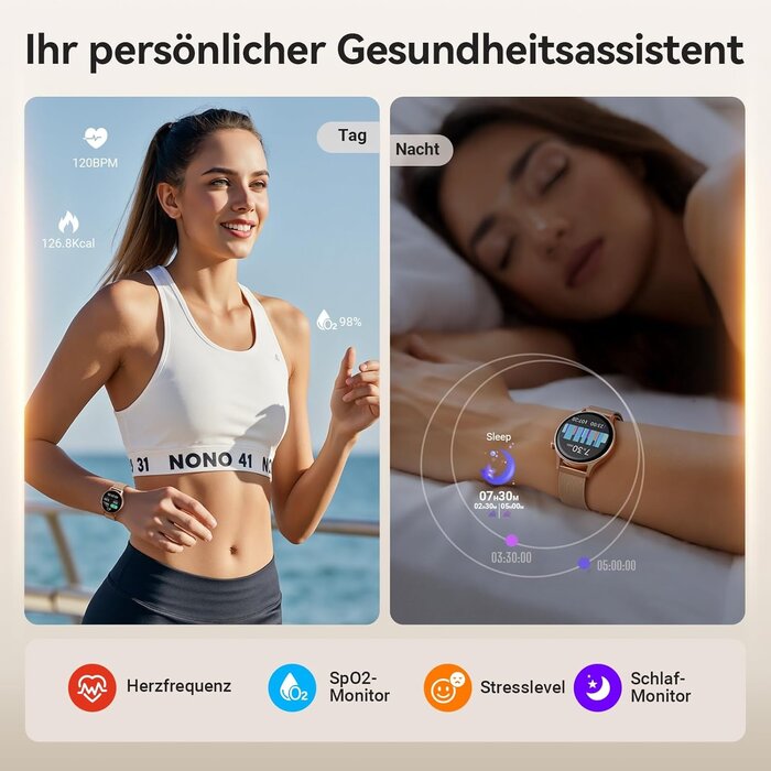 Montre connectée AMOLED dorée - Appels Bluetooth - Jusqu'à -35% d'économie