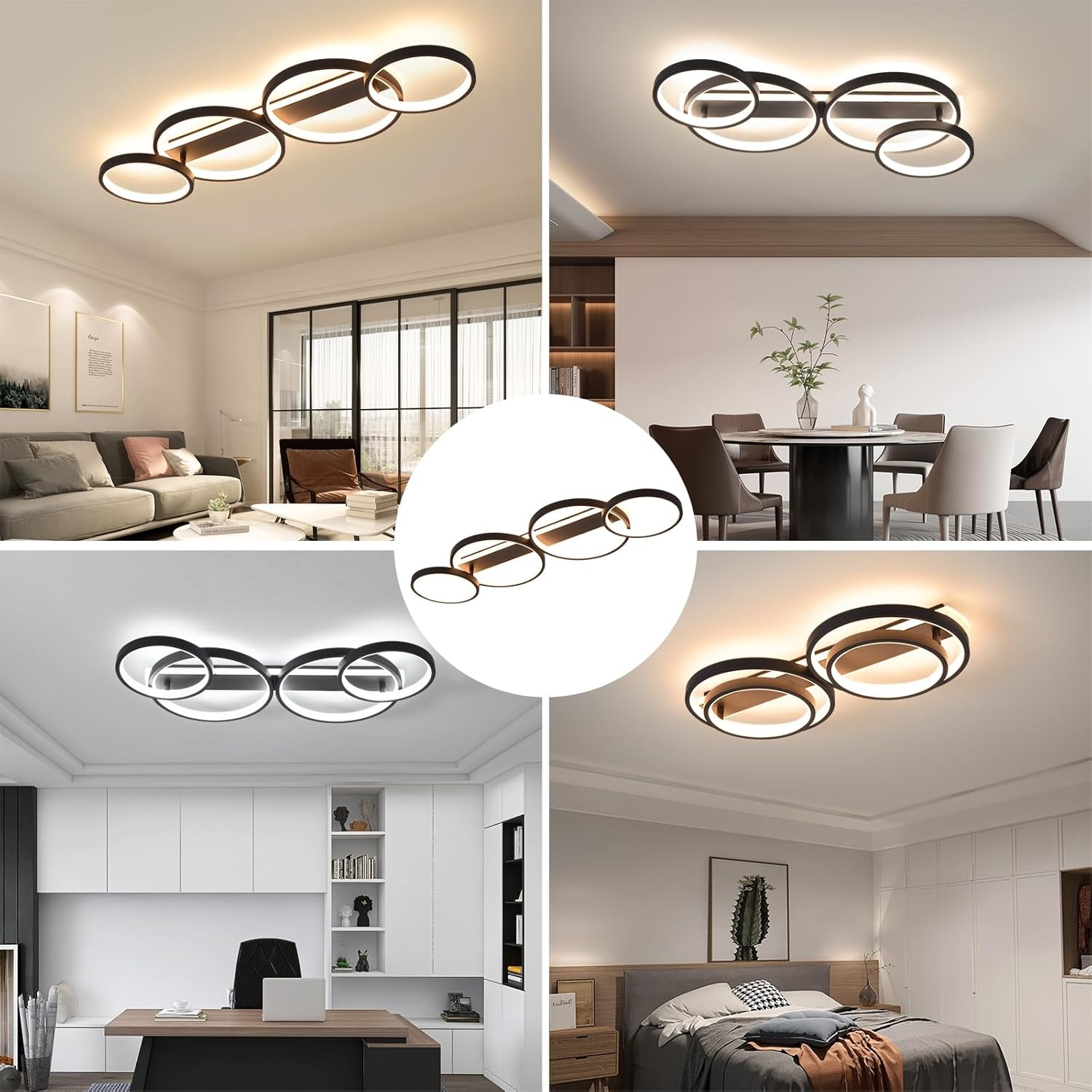 Plafonnier LED Moderne 48W 86cm - 4 Anneaux Orientables - Jusqu'à -35%