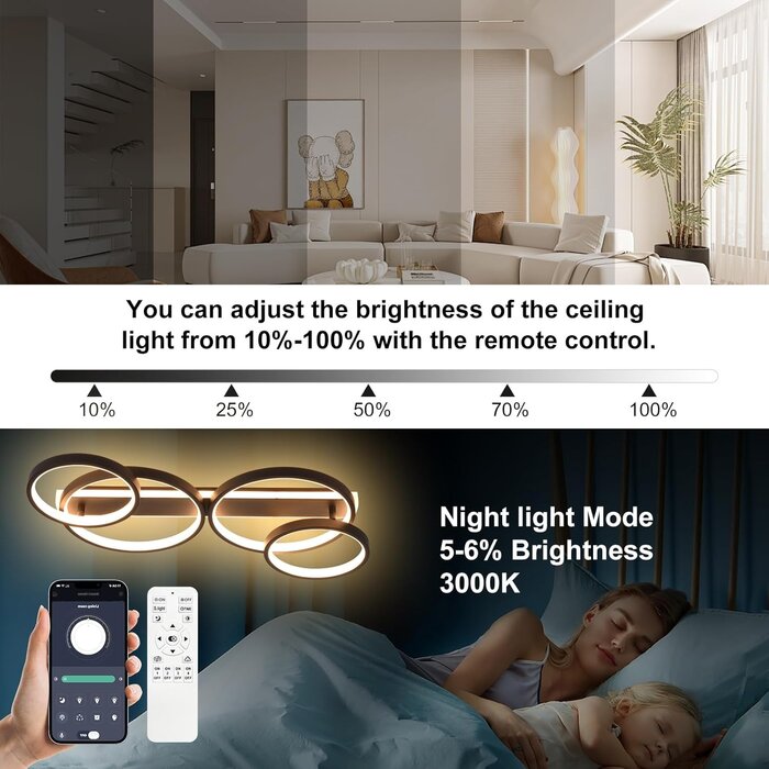 Plafonnier LED Moderne 48W 86cm - 4 Anneaux Orientables - Jusqu'à -35%