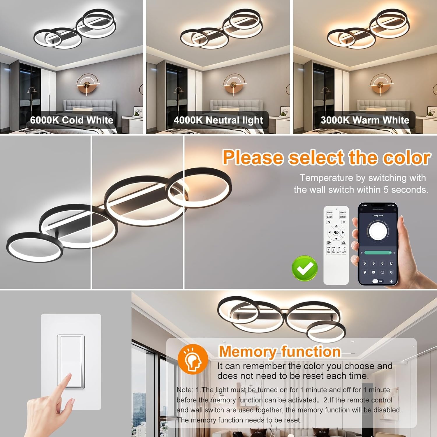 Plafonnier LED Moderne 48W 86cm - 4 Anneaux Orientables - Jusqu'à -35%
