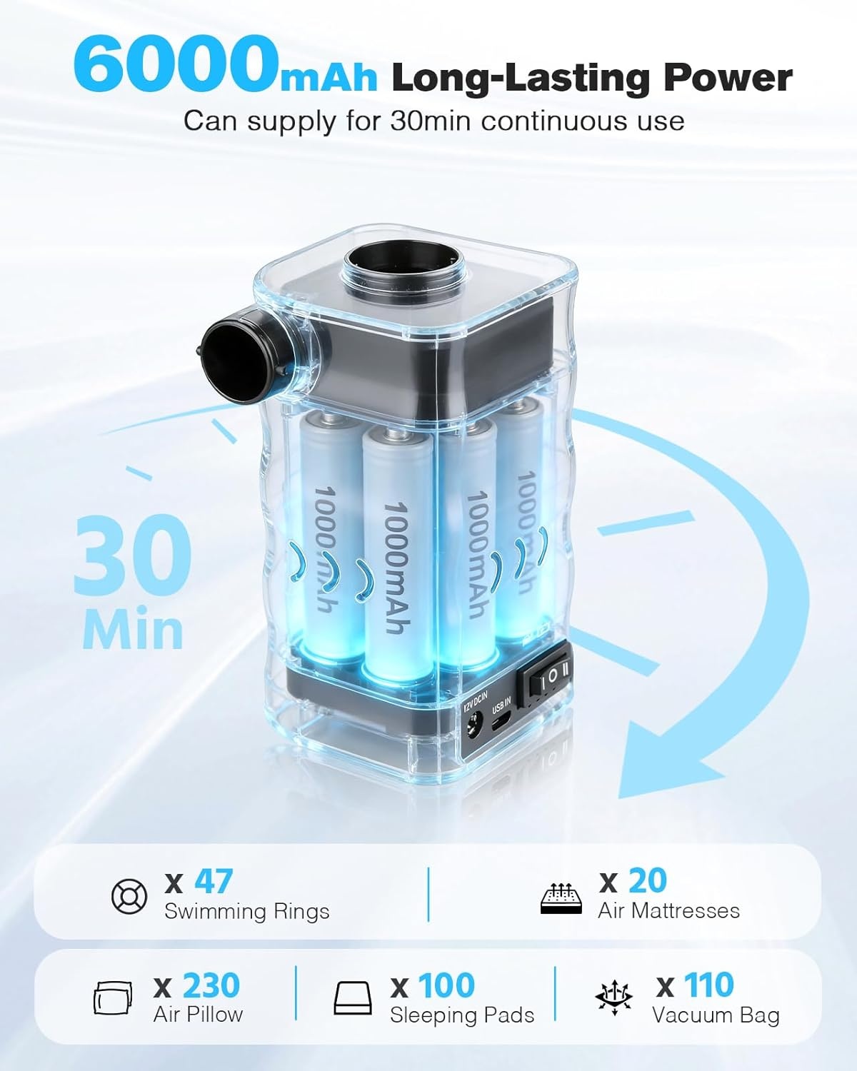 Pompe à air électrique portable 6000 mAh - Jusqu'à -35% sur votre gonflage