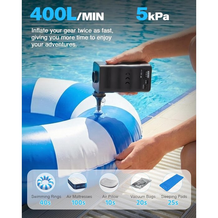 Pompe à air électrique portable 6000 mAh - Jusqu'à -35% sur votre gonflage