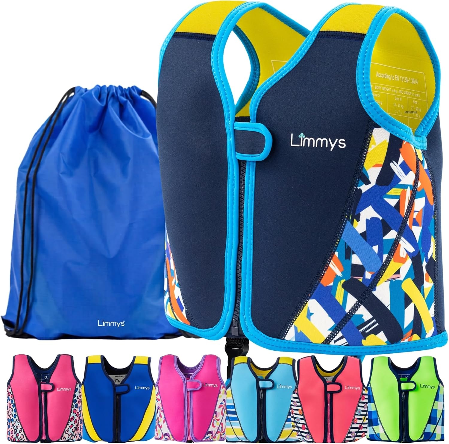 Gilet de natation enfant réglable - Bleu royal - Jusqu'à 35% de remise