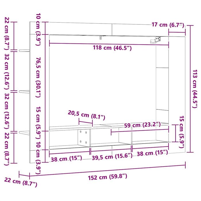 Meuble TV mural design 152x22x113cm - Jusqu'à 35% de réduction