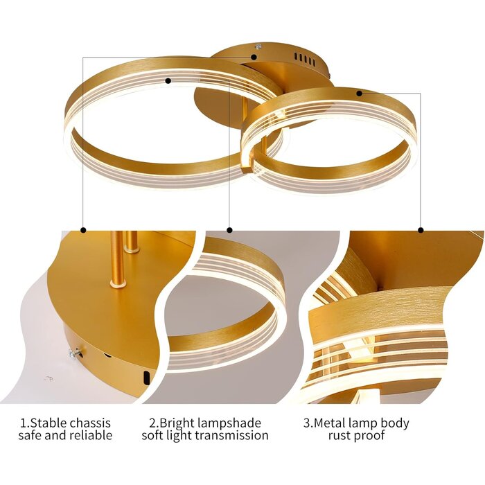 Plafonnier LED 2 Anneaux 32W - Doré - Jusqu'à -35% de remise