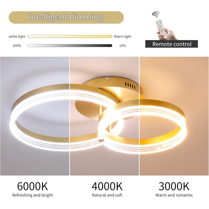 Plafonnier LED 2 Anneaux 32W - Doré - Jusqu'à -35% de remise