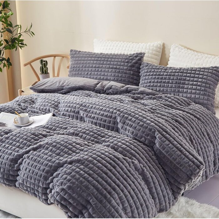 Parure de lit 200x220cm fausse fourrure et velours - Jusqu'à -35%