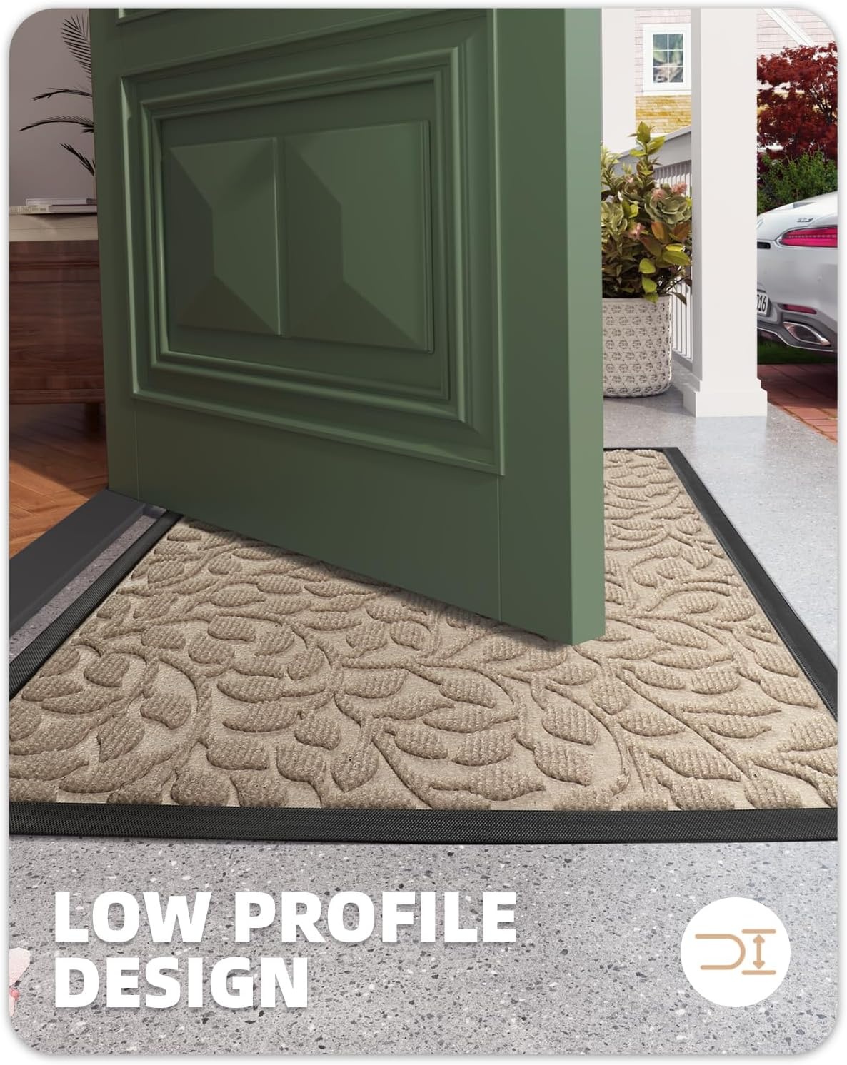 Paillasson Kaki Motif Feuilles 80x120 cm - Jusqu'à -35% d'économie