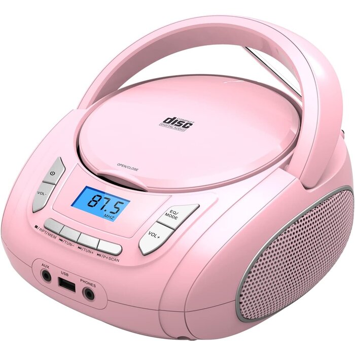 Boombox Portable Rose avec CD, Bluetooth et Radio FM - Jusqu'à -35%