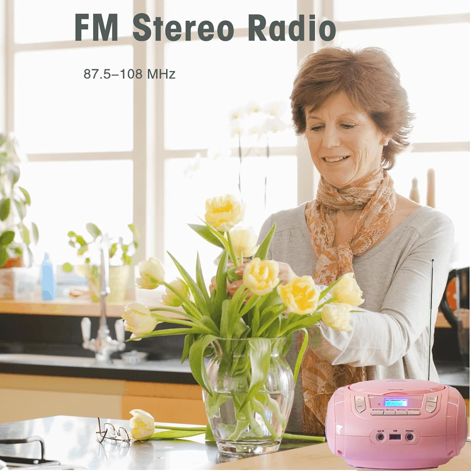 Boombox Portable Rose avec CD, Bluetooth et Radio FM - Jusqu'à -35%