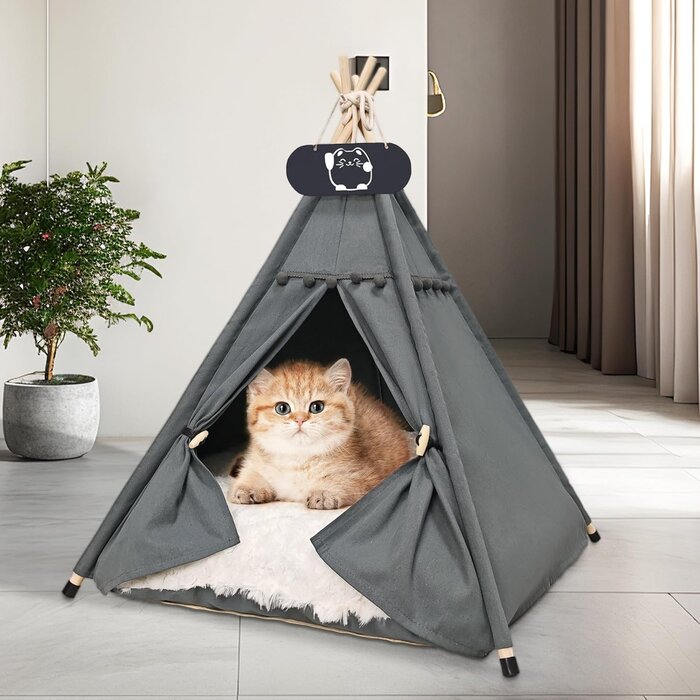 Tipi pour animaux avec coussin - 60x70 cm - Gris - Jusqu'à -35% d'économie