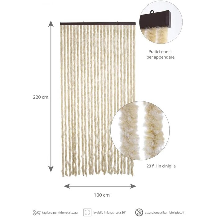 Rideau de porte chenille 100x220cm Beige - Jusqu'à 35% de réduction