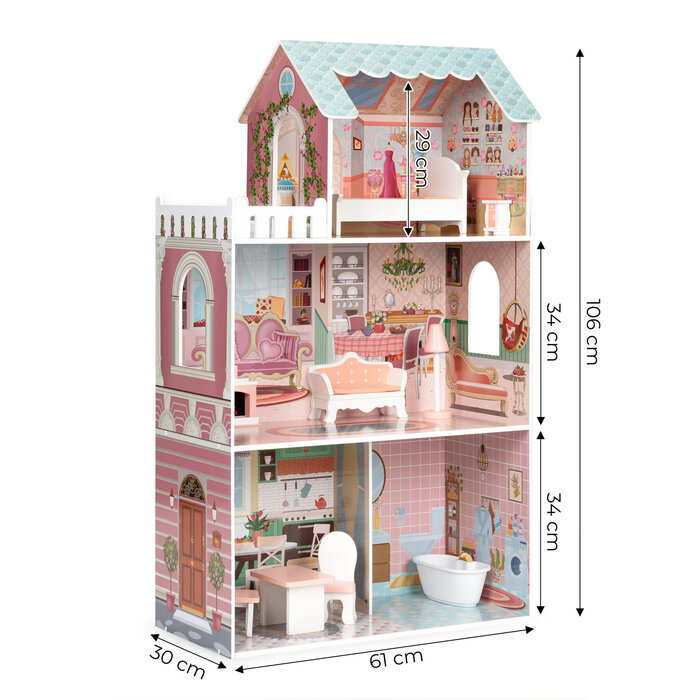 Grande Maison de Poupée en Bois avec Meubles - Jusqu'à -35% de réduction